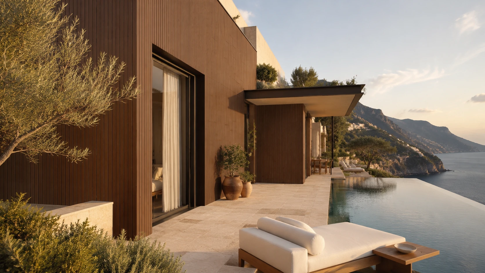 Concept visualisation of an exterior wall cladding facade in Coffee Walnut