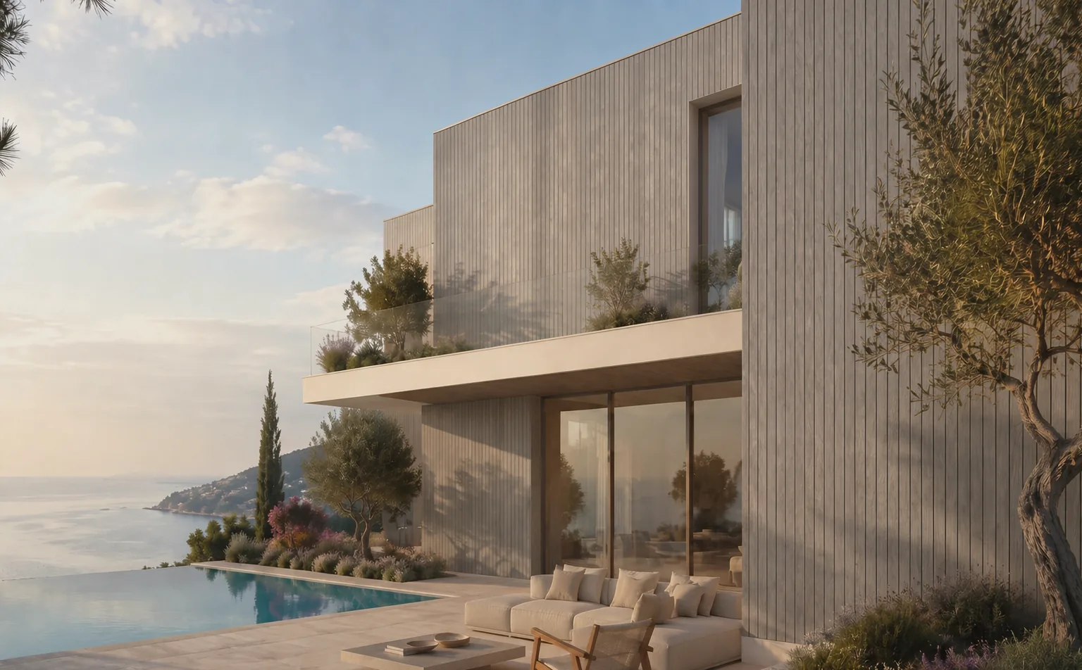 Concept visualisation of an exterior wall cladding facade in Ash Silver